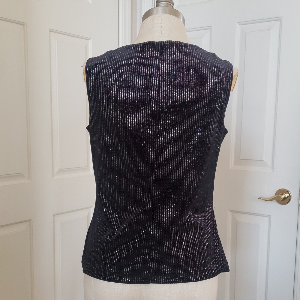 Vintage 80s Ronni Nicole Black Velvet Metallic Shimmer Twinset Cardigan PS - Picture 8 of 15